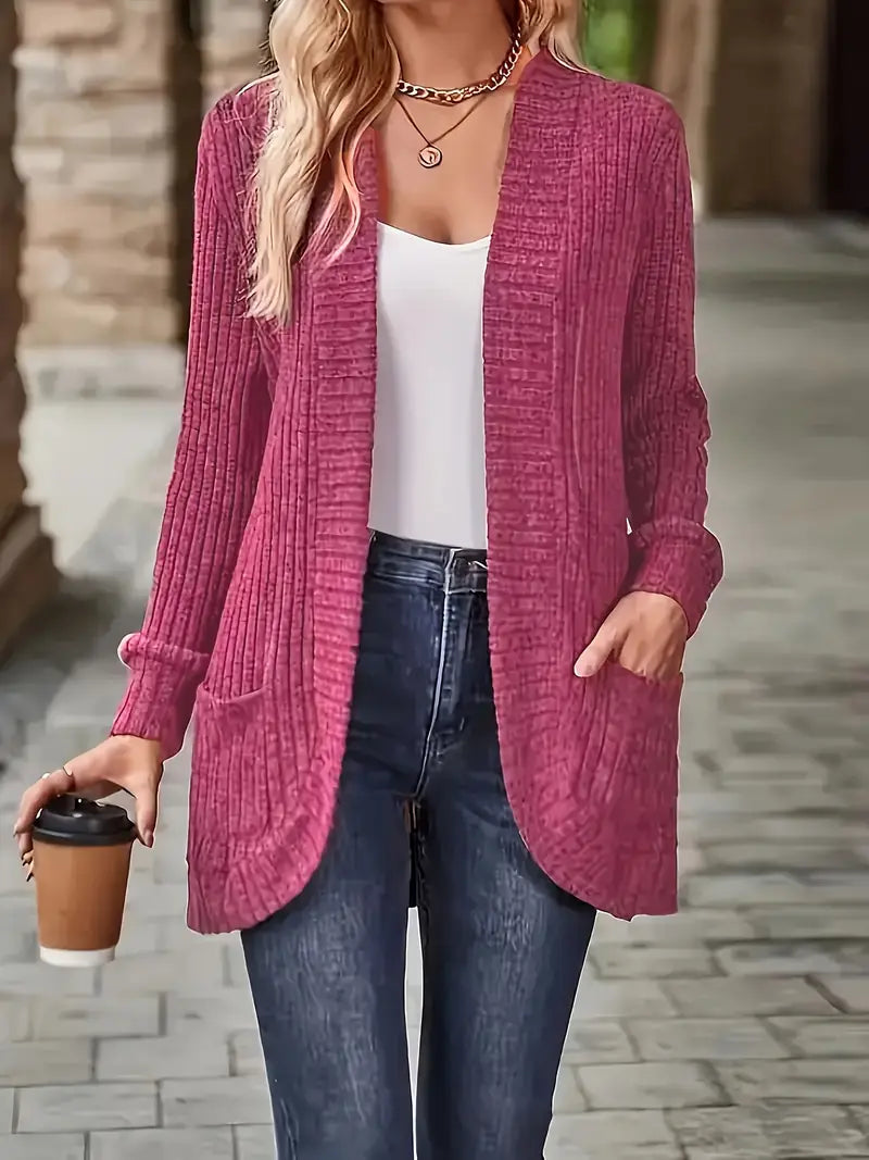 Neva | Eleganter Rippstrick-Cardigan für Damen mit langen Ärmeln