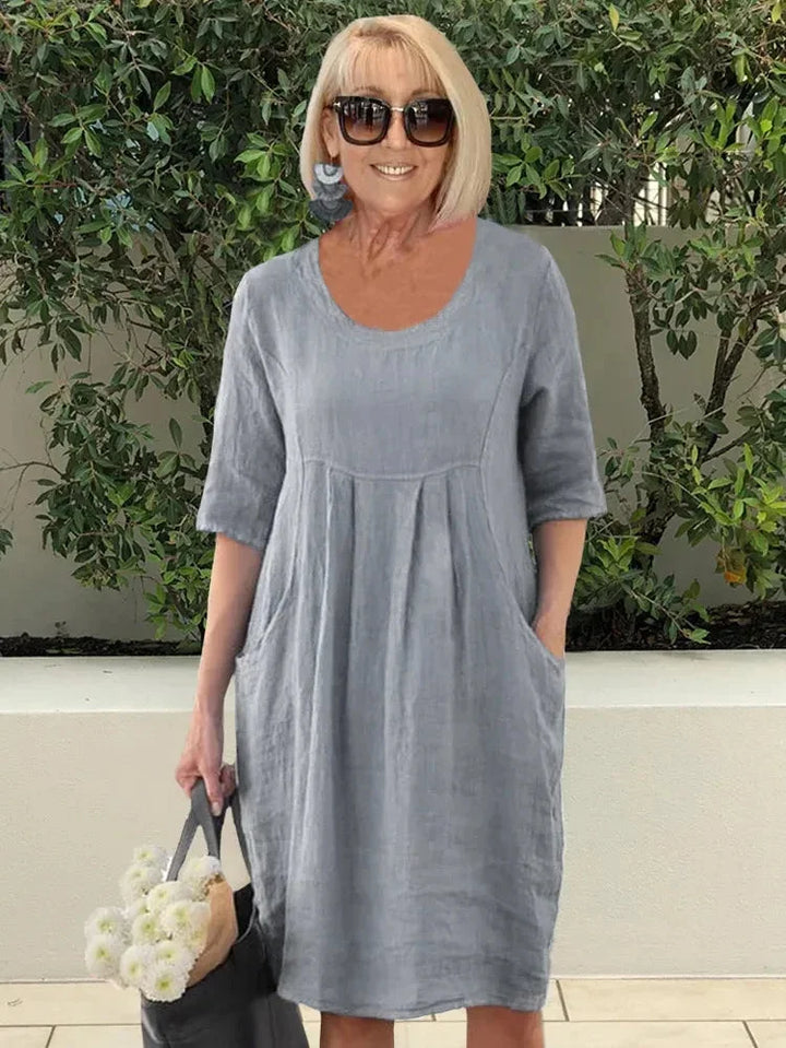 Lisa | Sommerkleid für Damen mit Taschen, Rundhalsausschnitt und kurzen Ärmeln
