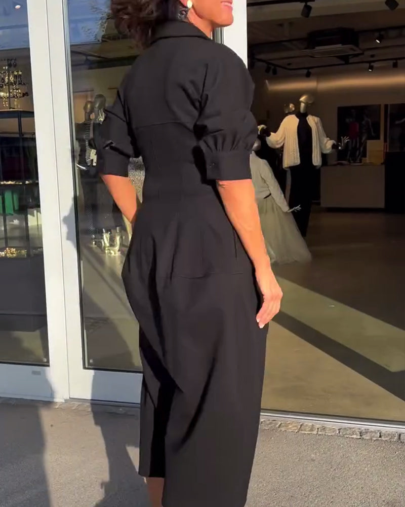 Karolin | Bequemes Langes Maxikleid für Damen mit V-Ausschnitt und kurzen Ärmeln