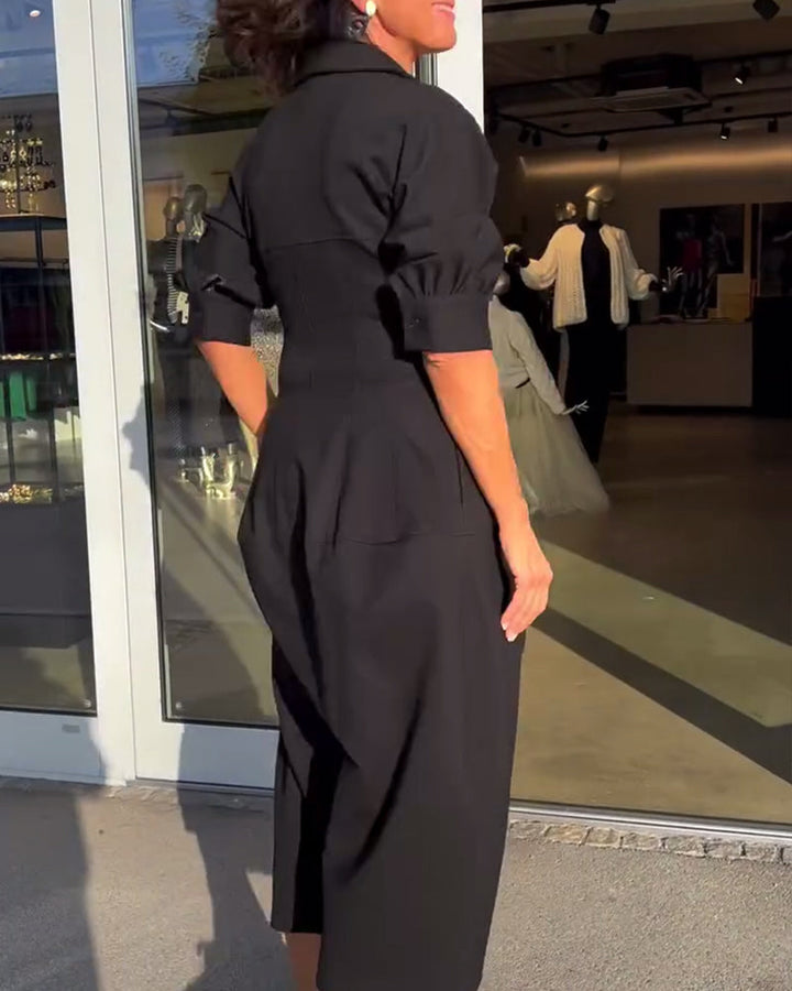 Karolin | Bequemes Langes Maxikleid für Damen mit V-Ausschnitt und kurzen Ärmeln