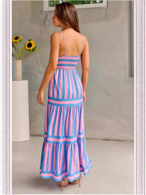 Marisol | Gestreiftes Maxikleid für Damen mit Trägern und Taschen