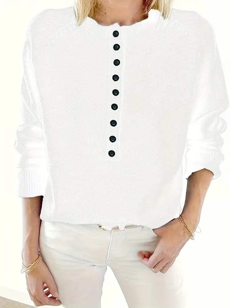 Caroline | Solider Pullover für Damen mit Halber Knopfleiste