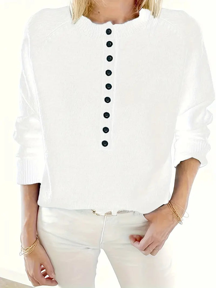 Caroline | Solider Pullover für Damen mit Halber Knopfleiste
