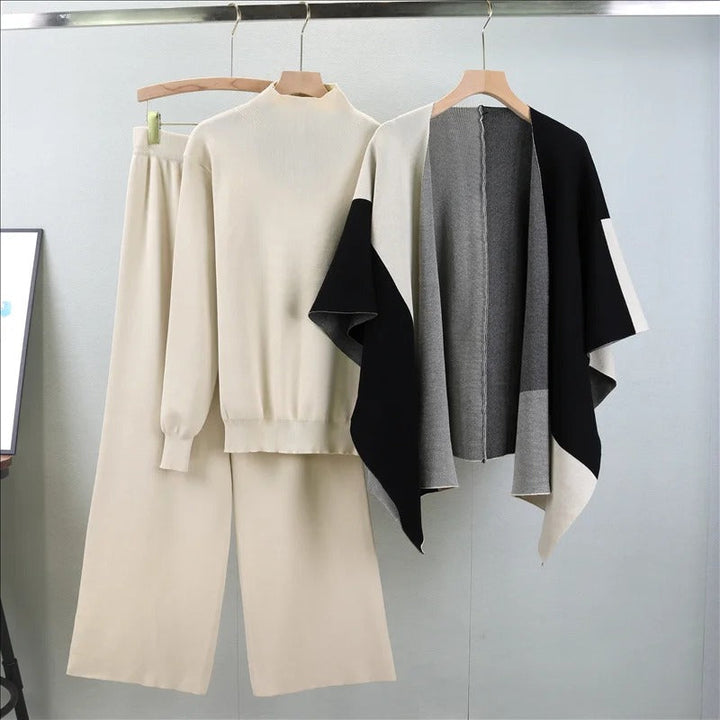 JUNA | Raffiniertes Drei-Teile-Strick-Set mit geometrischem Muster