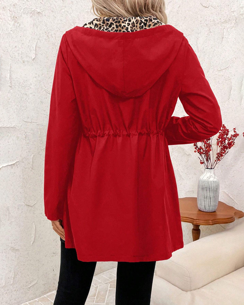 Leopardenmuster Wendbare Kapuzenjacke für Damen mit langen Ärmeln