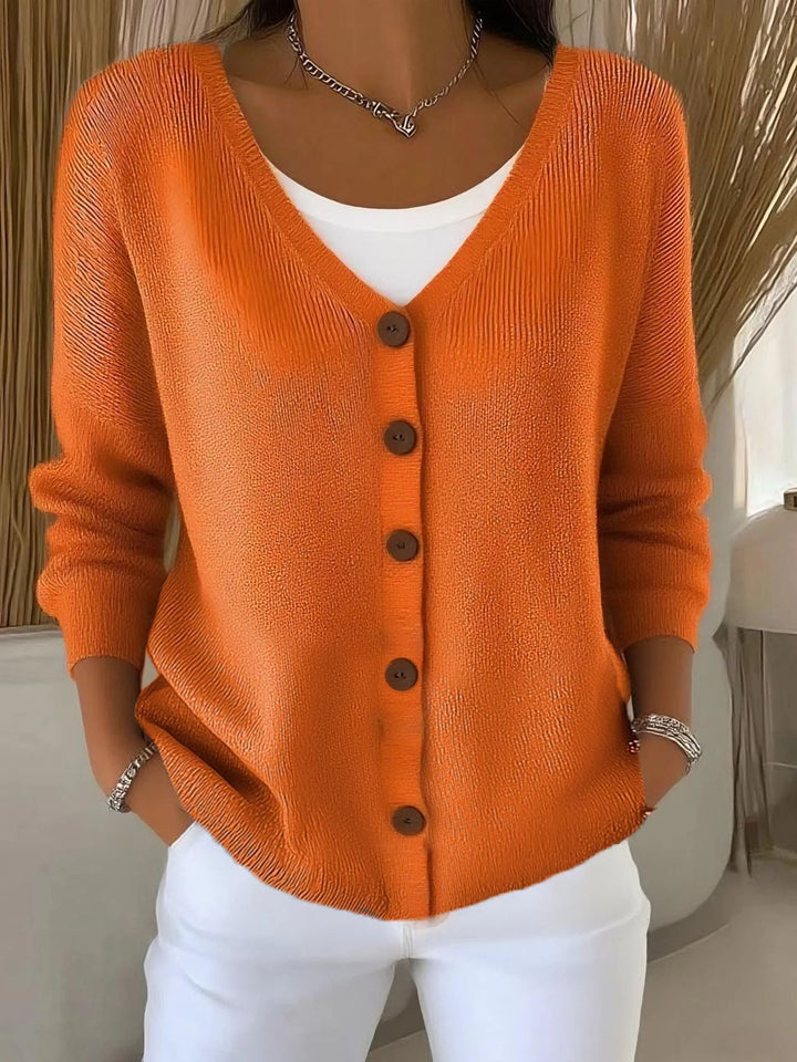 Olivia | Langarm V-Ausschnitt Knopf Pullover für Damen