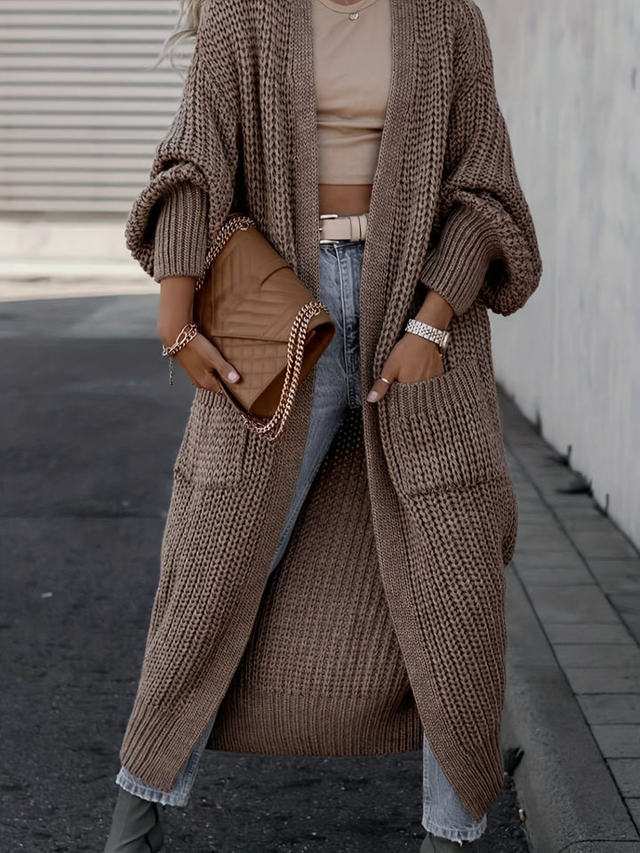 Damen-Maxi-Cardigan mit Taschen und langen Ärmeln