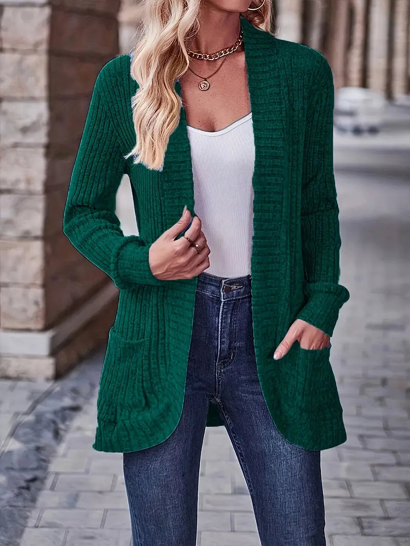 Neva | Eleganter Rippstrick-Cardigan für Damen mit langen Ärmeln