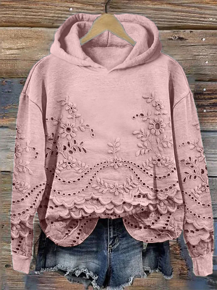 Ravella | Vintage Bedruckter Hoodie mit Blumenmuster und langen Ärmeln