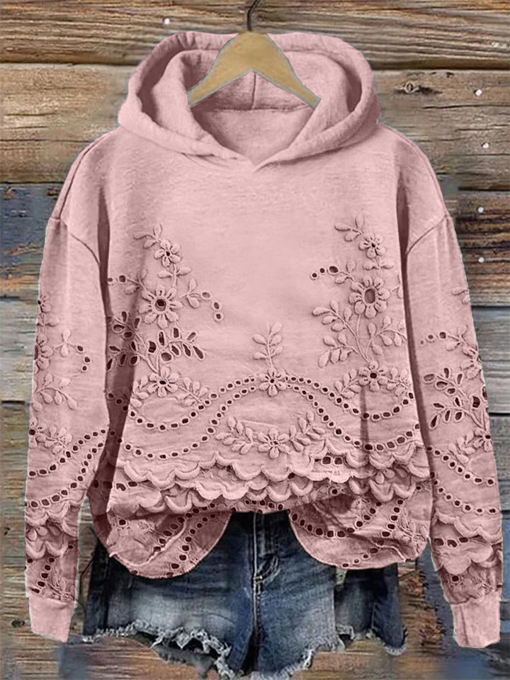 Ravella | Vintage Bedruckter Hoodie mit Blumenmuster und langen Ärmeln