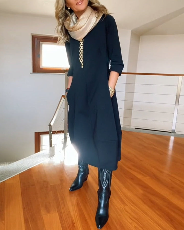 Sara | Stilvolles und Bequemes Midikleid für Damen mit Rundhalsausschnitt