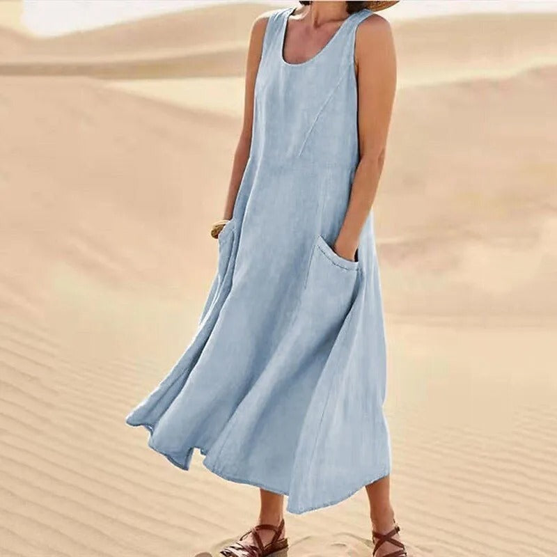 Tina | Sommer Kleid für Damen mit Rundhalsausschnitt und langen Ärmeln