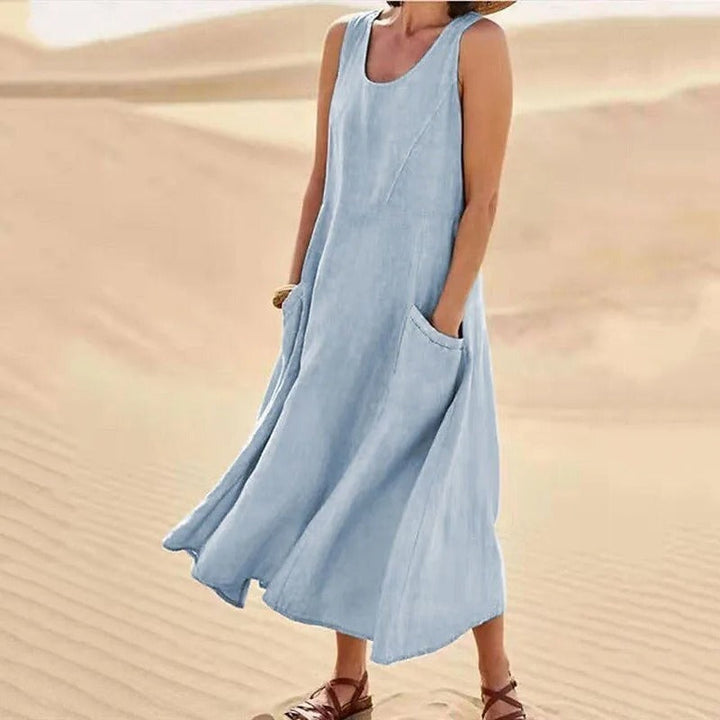Tina | Sommer Kleid für Damen mit Rundhalsausschnitt und langen Ärmeln