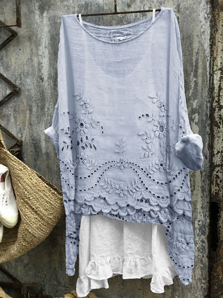 Rosmira | Bluse mit Doppel-Saum-Druck, Blumenmuster und langen Ärmeln