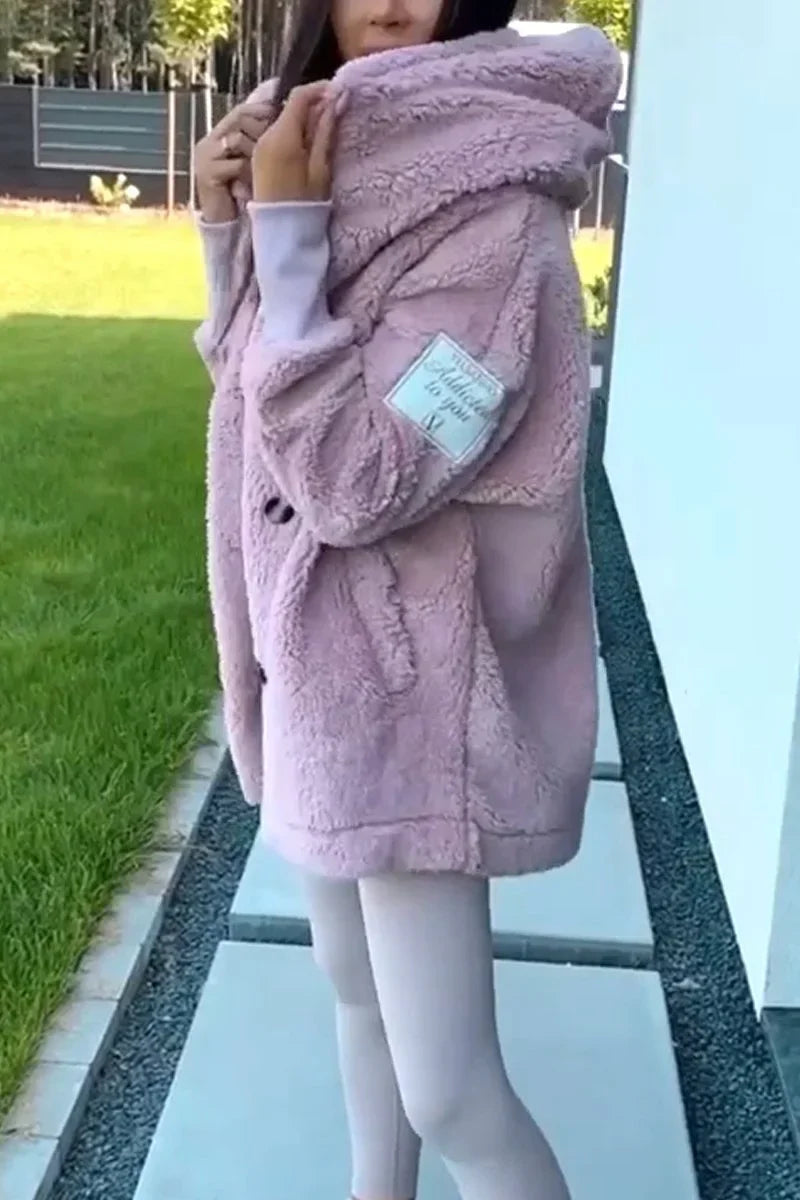 Sabrina | Damen Plüsch Kapuzenjacke mit langen Ärmeln