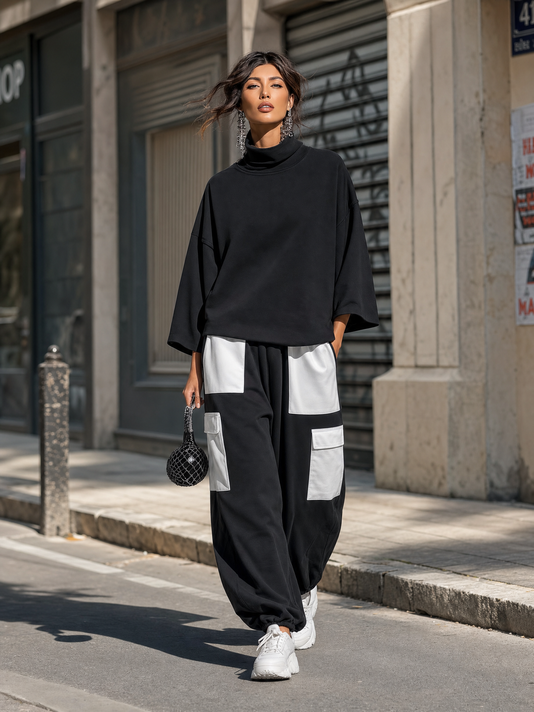 Damen Sweatshirt-Set mit Jogger-Cargohose und Taschen