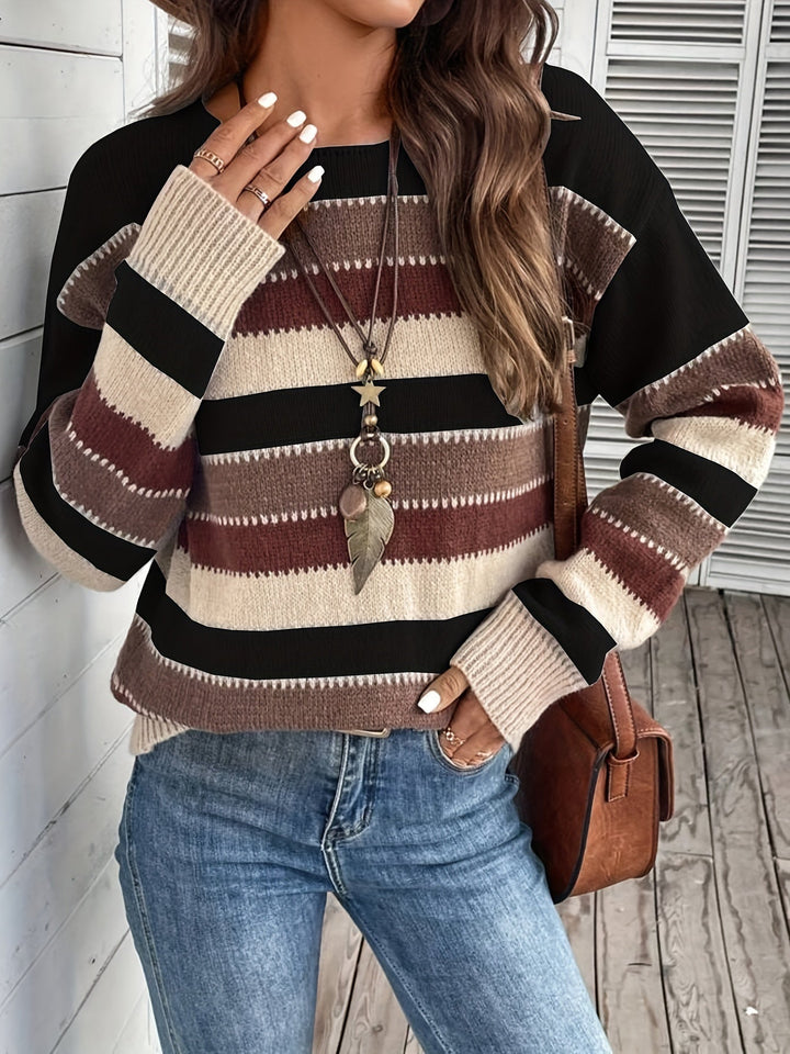 Leni | Damen Pullover mit Rundhalsausschnitt, gestreift