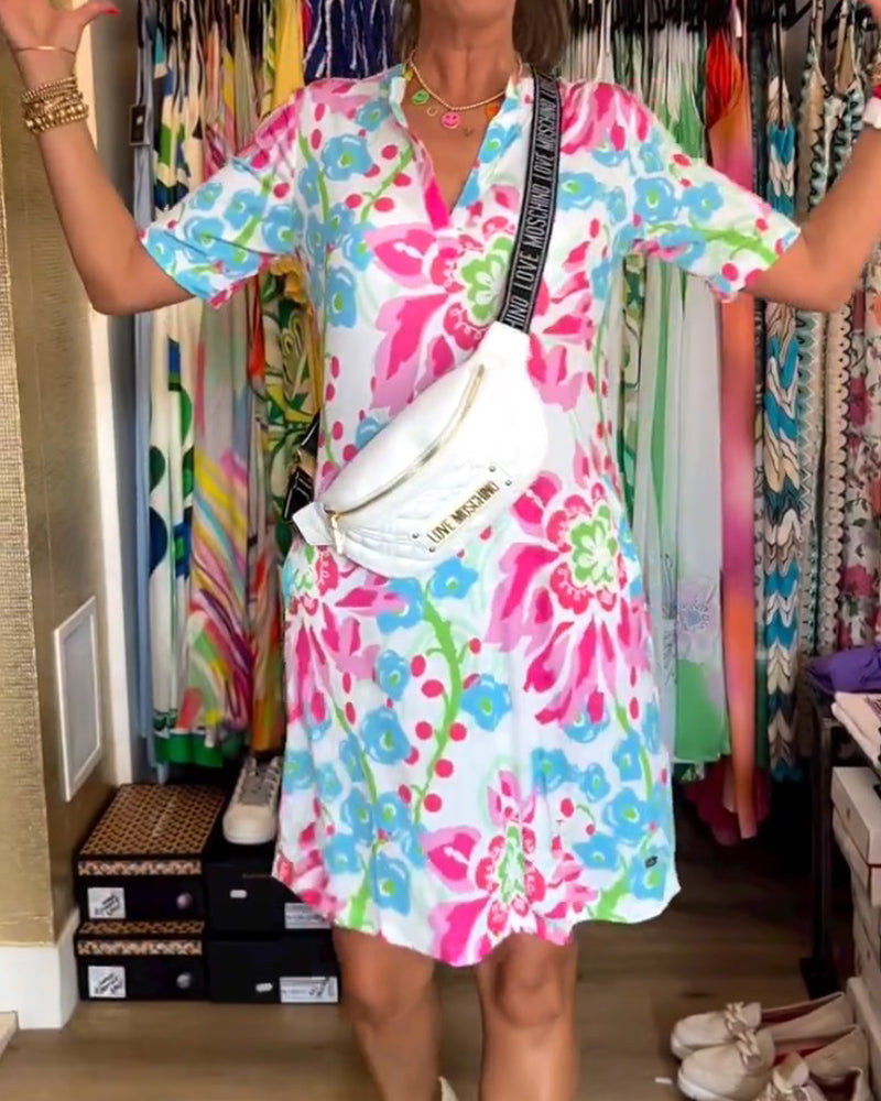 Federica | Kleid für Damen mit kurzen Ärmeln und floralem Druck