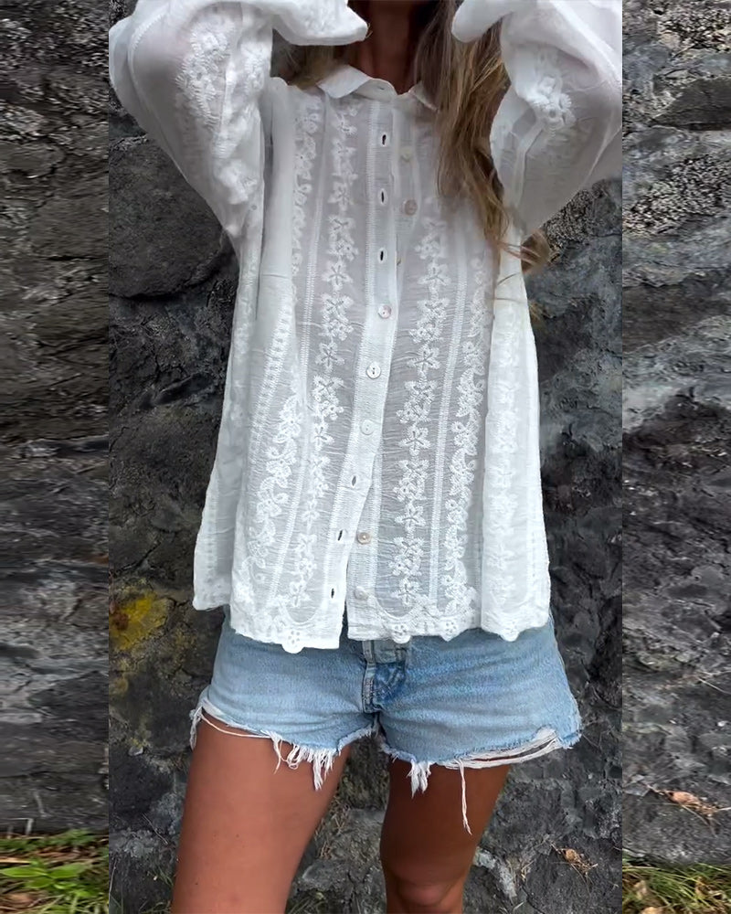 Kathlyn | Knopf-Poloshirt mit langen Ärmeln