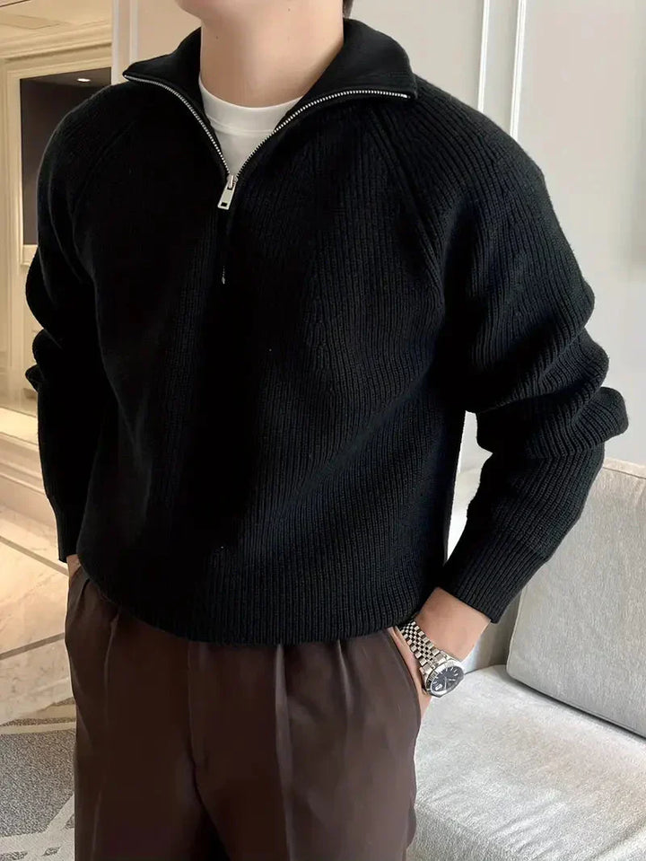 Brit und Boho | Ethan Klassischer Strick-Zipper mit langen Ärmeln