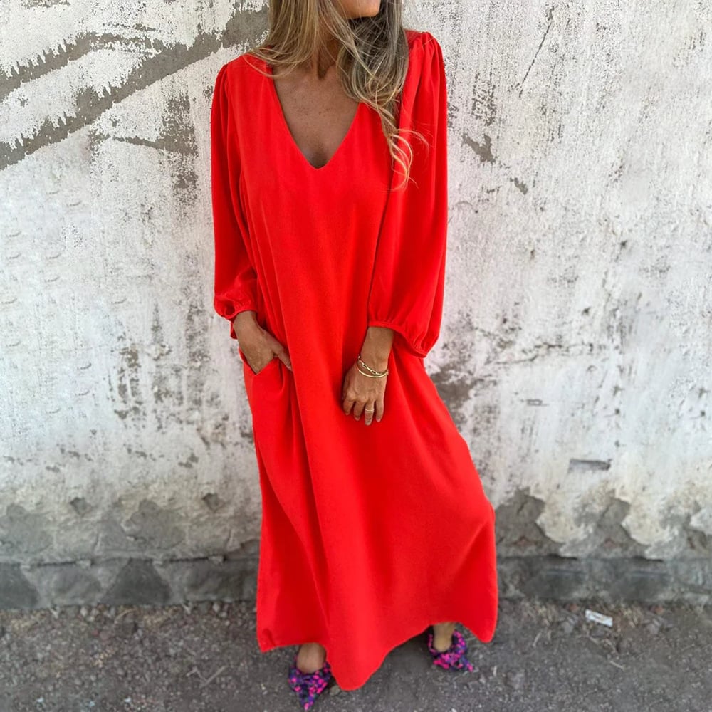 Delilah | Maxikleid für Damen mit V-Ausschnitt und 3/4-Ärmeln