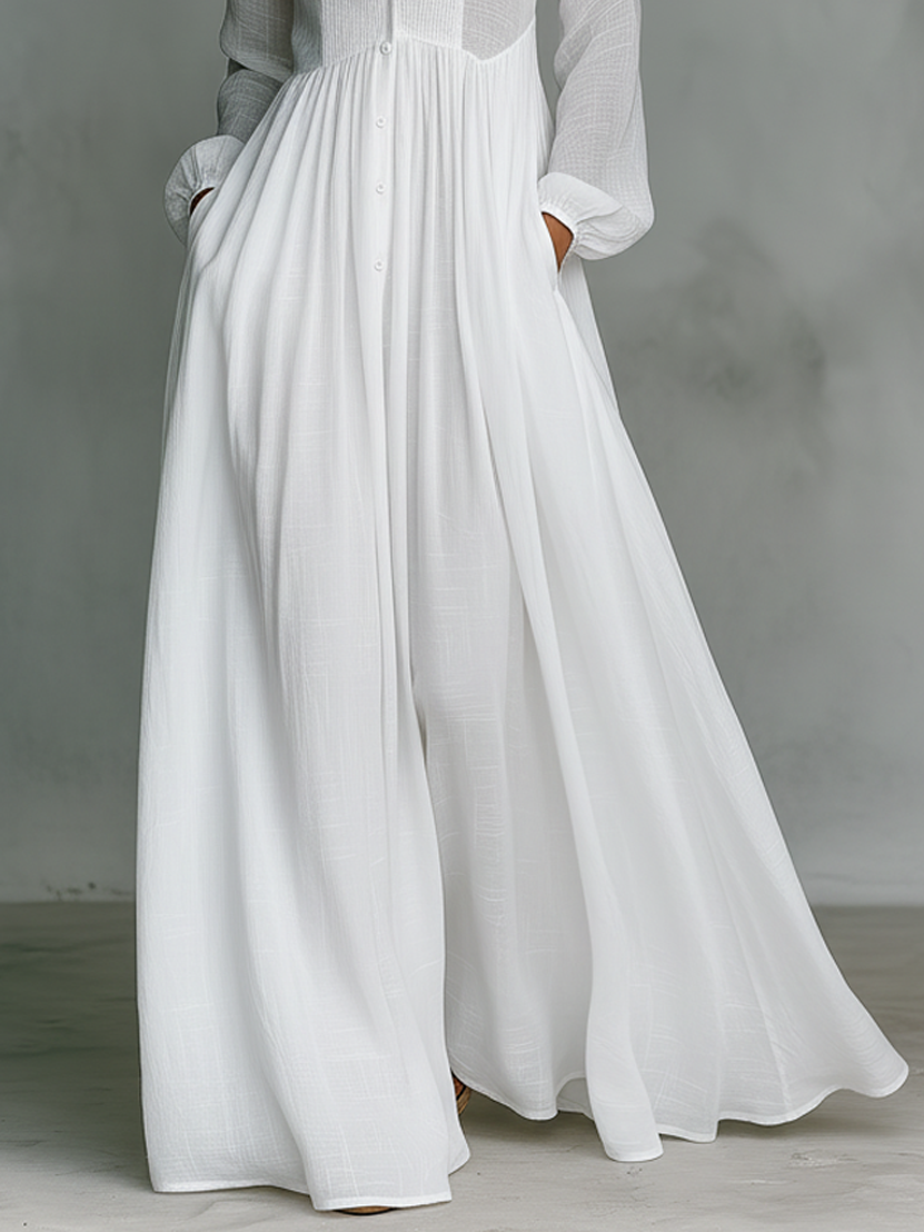 Elisa | und Maxi-Kleid für Damen mit Patchwork, hohem Kragen und langen Ärmeln | Minimalistischer Stil