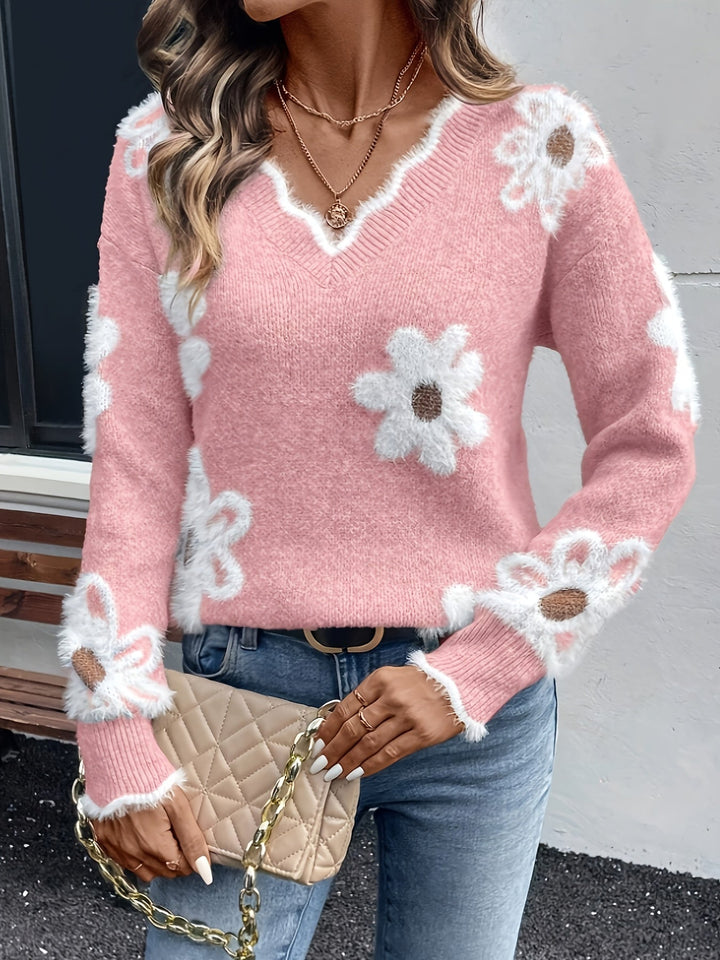 Lory | Eleganter V-Ausschnitt Floral Pullover für Damen