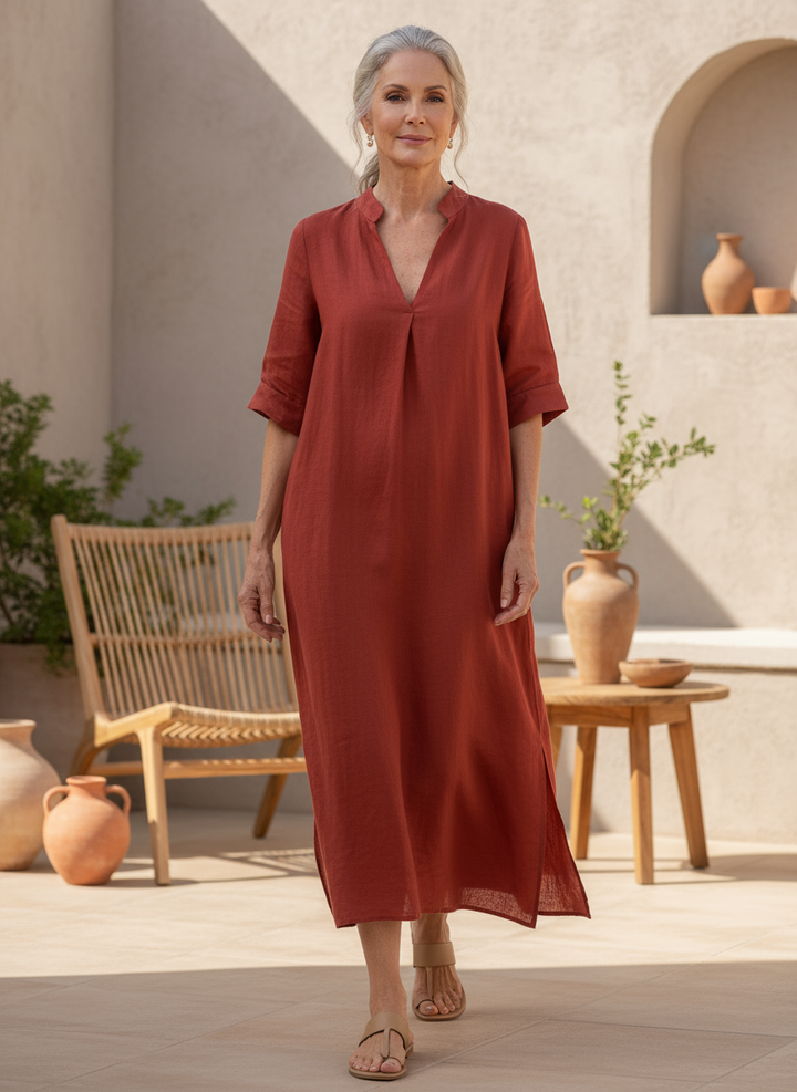 Amalie | Lässiges Freizeitkleid für Damen mit V-Ausschnitt und 3/4-Ärmeln