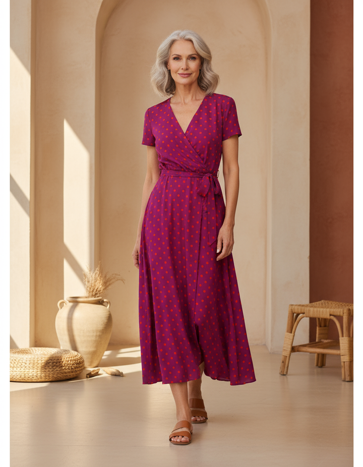 Leanne | Elegantes Kleid mit Bauchbedeckung, V-Ausschnitt und langen Ärmeln