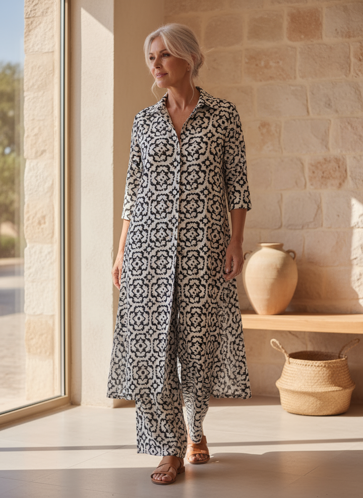 Maeve | Geometrisches Eleganz Set für Damen mit V-Ausschnitt und 3/4-Ärmeln