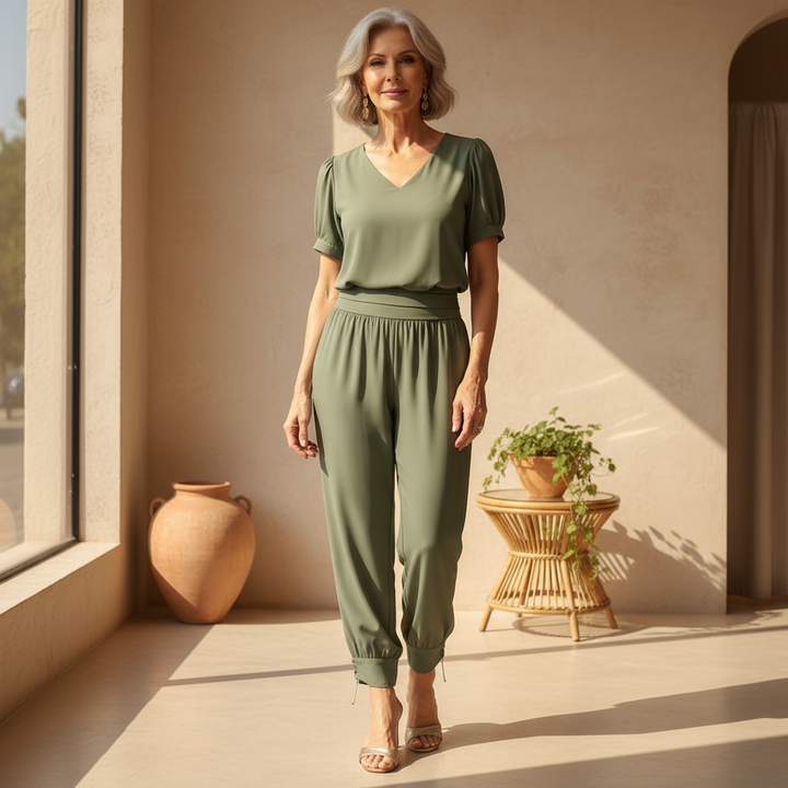 Daphne | Stilvolles Trend-Set für Damen mit V-Ausschnitt und kurzen Ärmeln