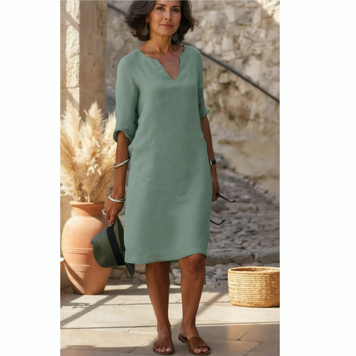 Lola | Lässiges V-Ausschnitt-Midikleid für Damen mit Leoparden-Print