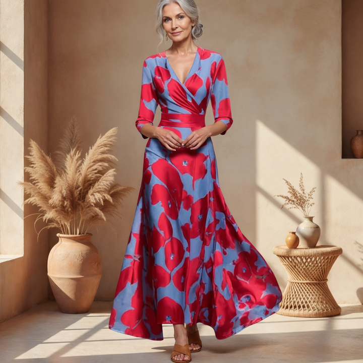 Saffie | Bedrucktes Wickelkleid für Damen mit V-Ausschnitt und 3/4-Ärmeln