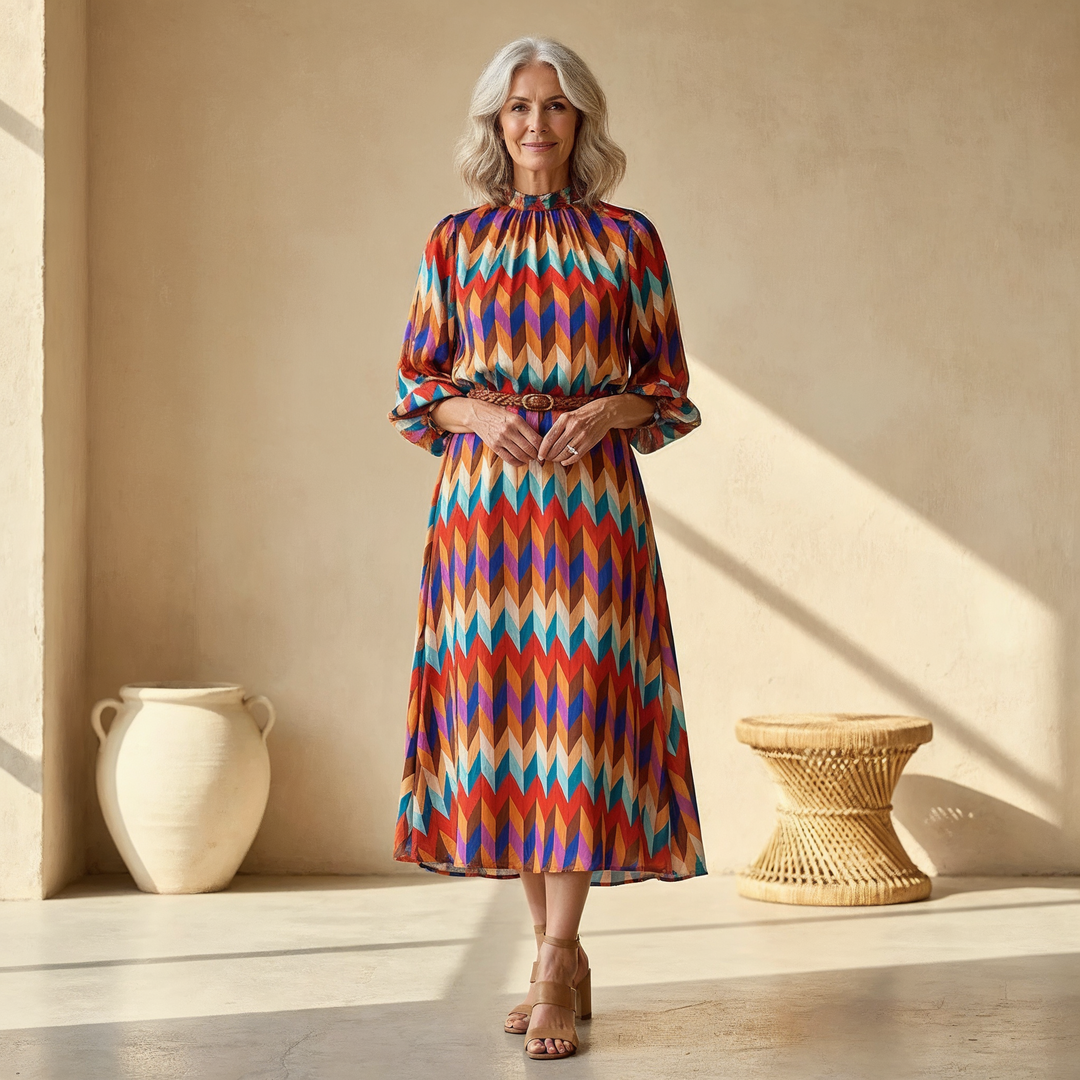 Cassandra | Lebhaftes Geometrisches Maxikleid für Damen
