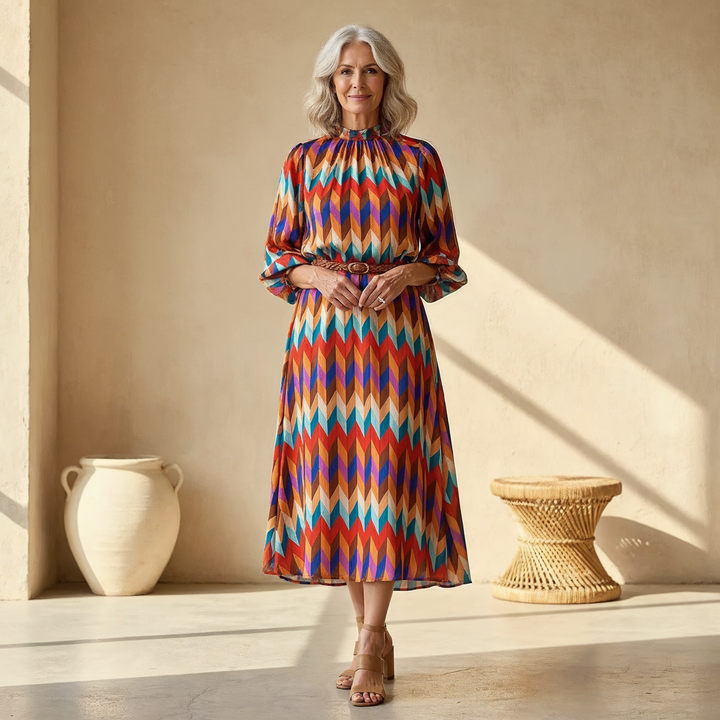 Cassandra | Lebhaftes Geometrisches Maxikleid für Damen