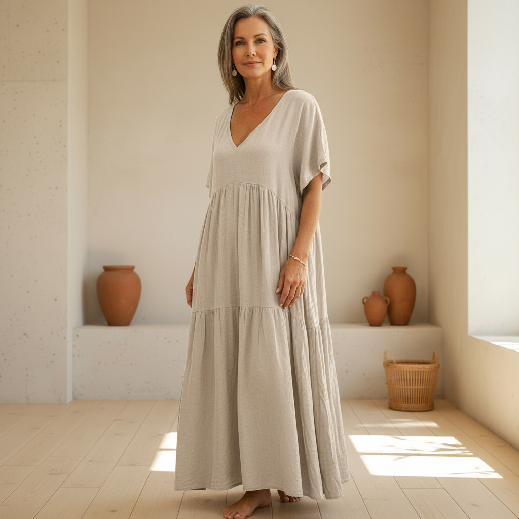 Maelis | Maxikleid für Damen mit Leoparden-Print und V-Ausschnitt