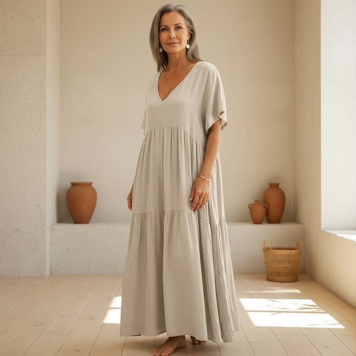 Maelis | Maxikleid für Damen mit Leoparden-Print und V-Ausschnitt