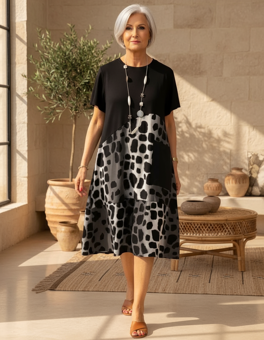 Sherlene | Leopardprint Kleid für Damen mit Rundhalsausschnitt und kurzen Ärmeln