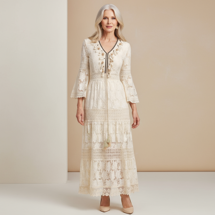 Amary | Boho-Maxikleid für Damen mit Blumenmuster und V-Ausschnitt
