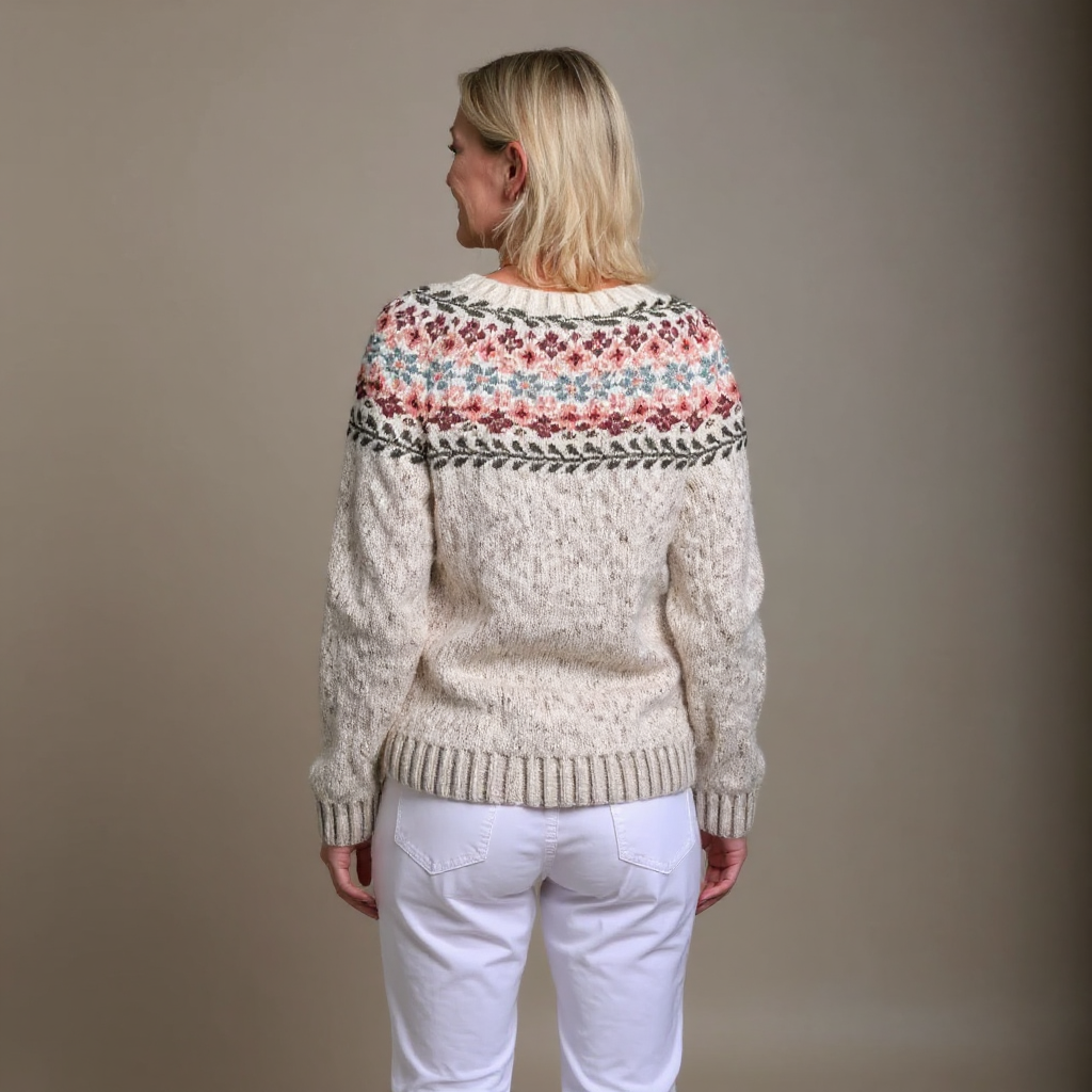 Madelyne | Vintage Isländische Strickjacke für Damen mit Blumenmuster