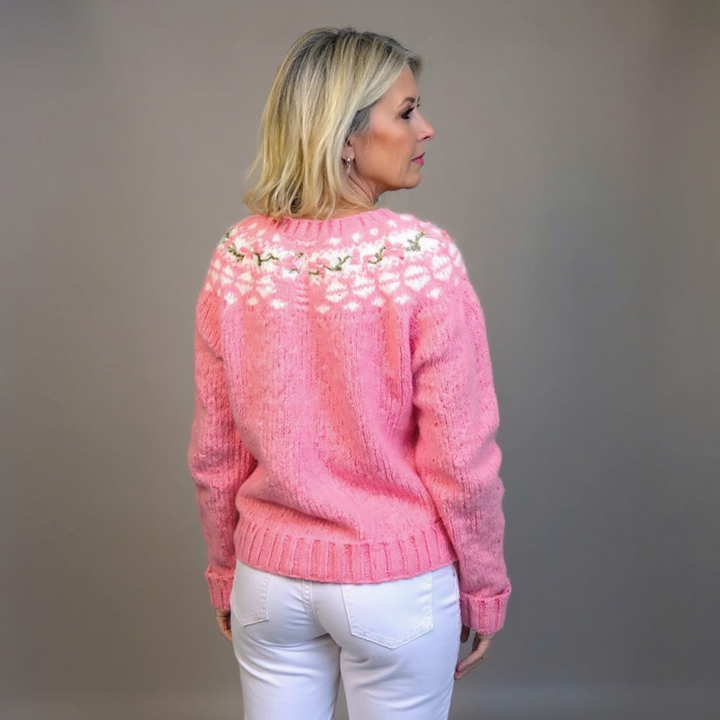 Vivian | Vintage Isländische Strickjacke für Damen mit Blumenmuster