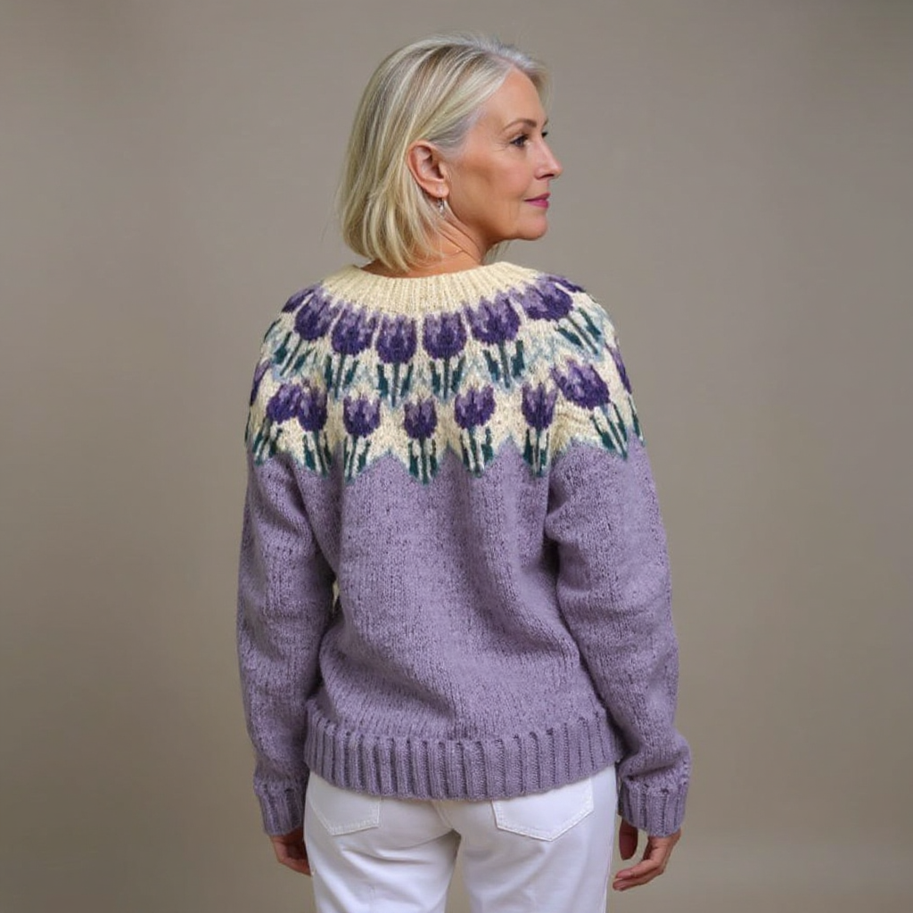 Josephine | Vintage Isländische Strickjacke für Damen mit Blumenmuster