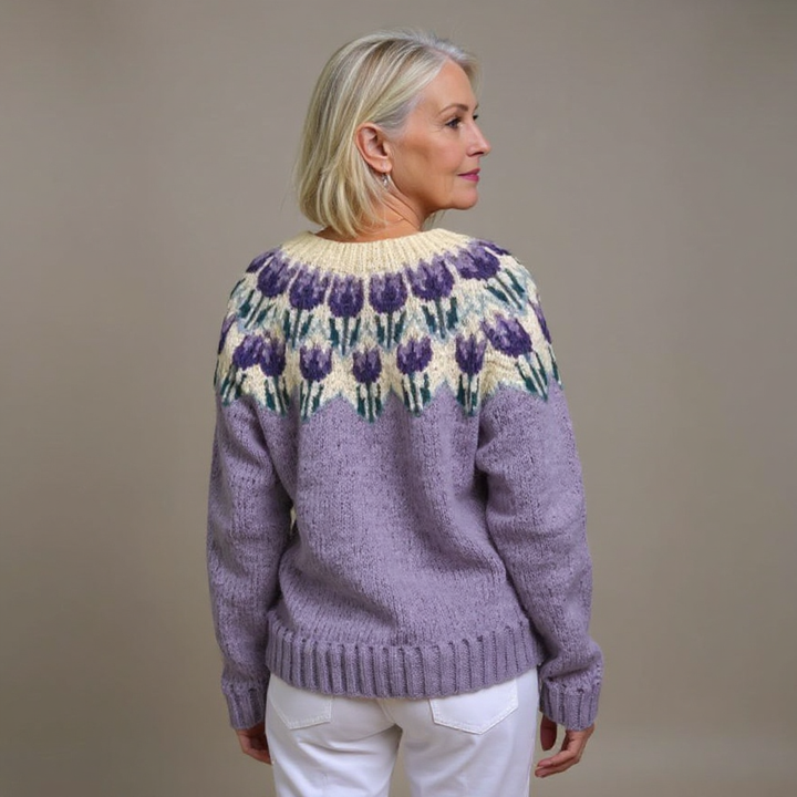 Josephine | Vintage Isländische Strickjacke für Damen mit Blumenmuster