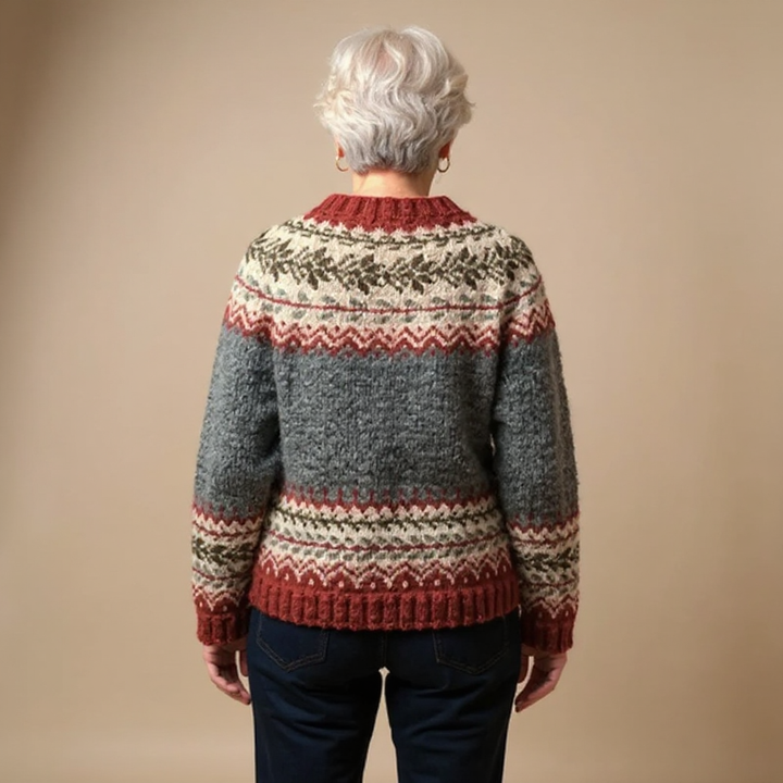 Atasha | Vintage Isländischer Cardigan für Damen mit Rundhalsausschnitt