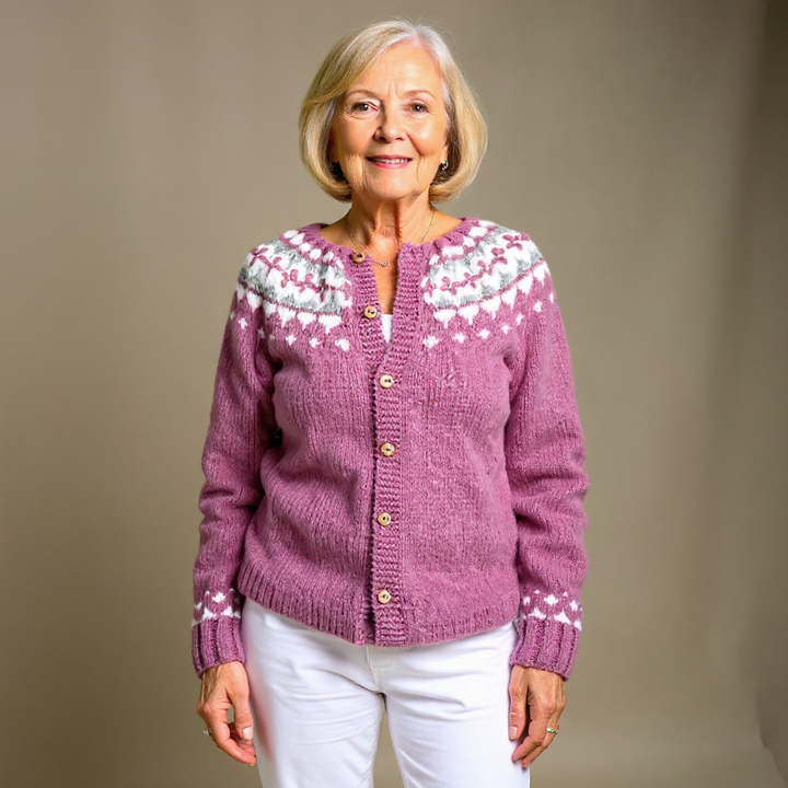 Maya | Vintage Isländischer Cardigan für Damen mit Blumenmuster
