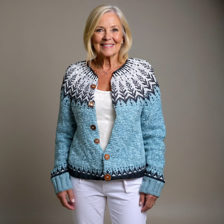 Clara | Vintage Isländischer Cardigan für Damen mit Rundhalsausschnitt