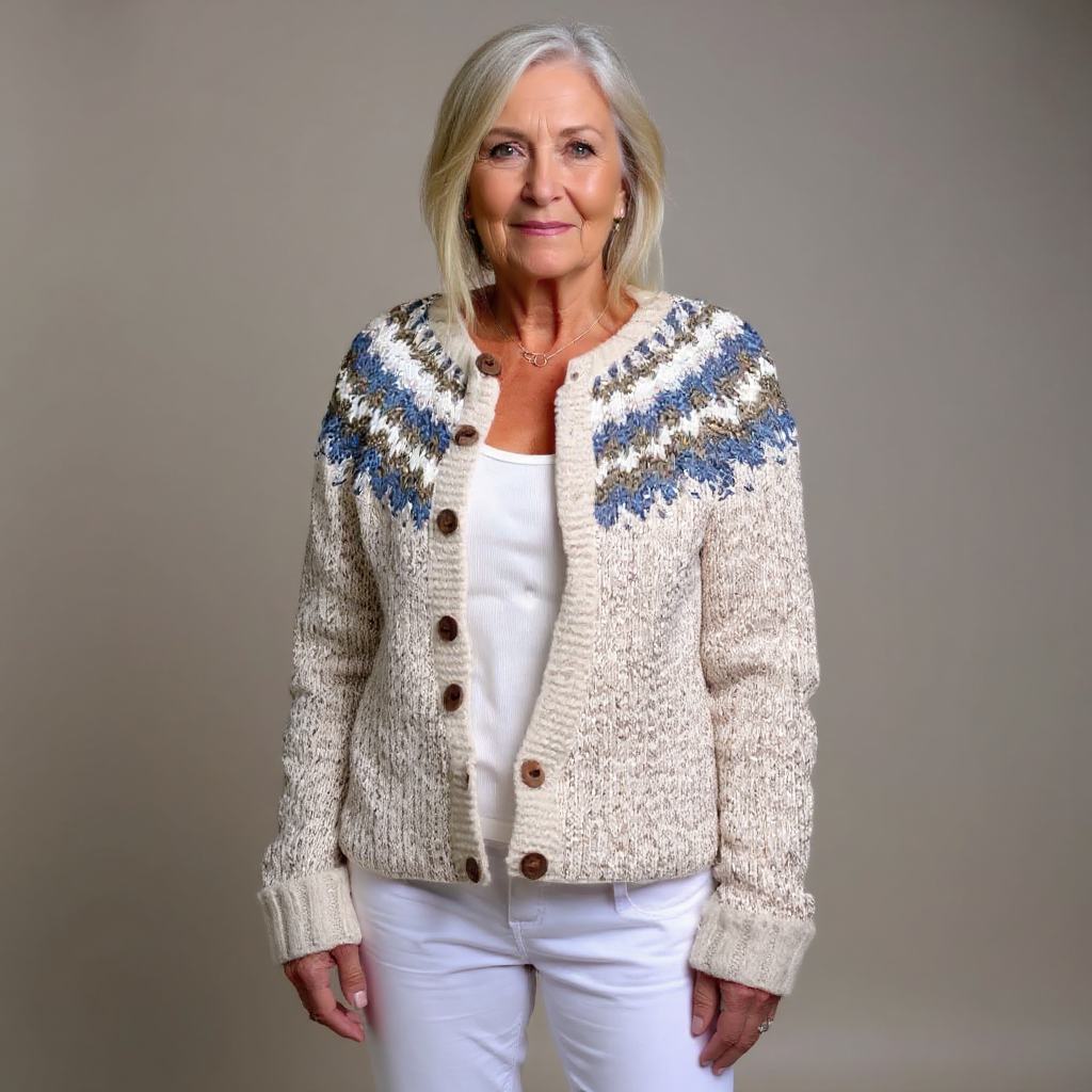 Peyton | Vintage Isländischer Cardigan für Damen mit Rundhalsausschnitt