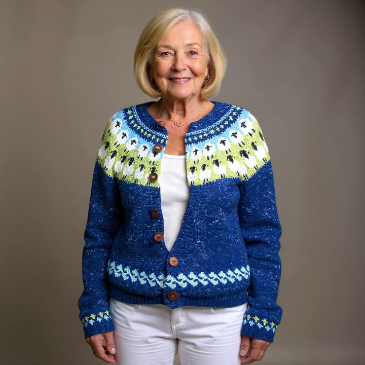 Sophie | Vintage Isländischer Cardigan für Damen mit Rundhalsausschnitt