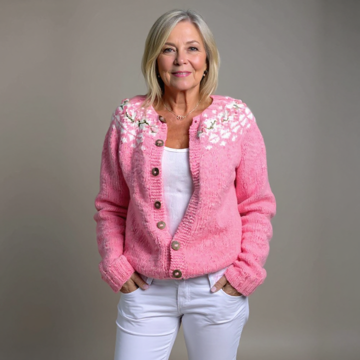 Vivian | Vintage Isländische Strickjacke für Damen mit Blumenmuster