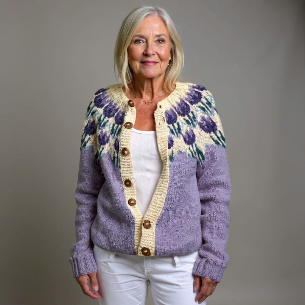 Josephine | Vintage Isländische Strickjacke für Damen mit Blumenmuster